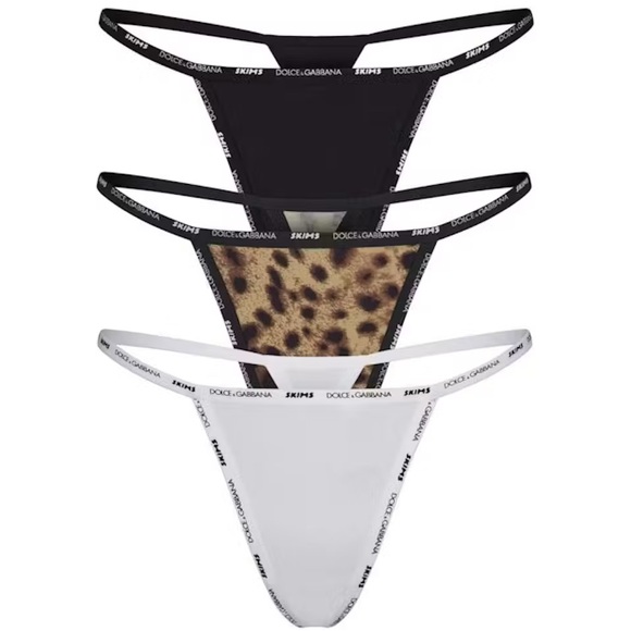 SKIMS x Dolce &amp; Gabbana Cotton Jersey T-String Thong (3-Pack)Leopard-Multi